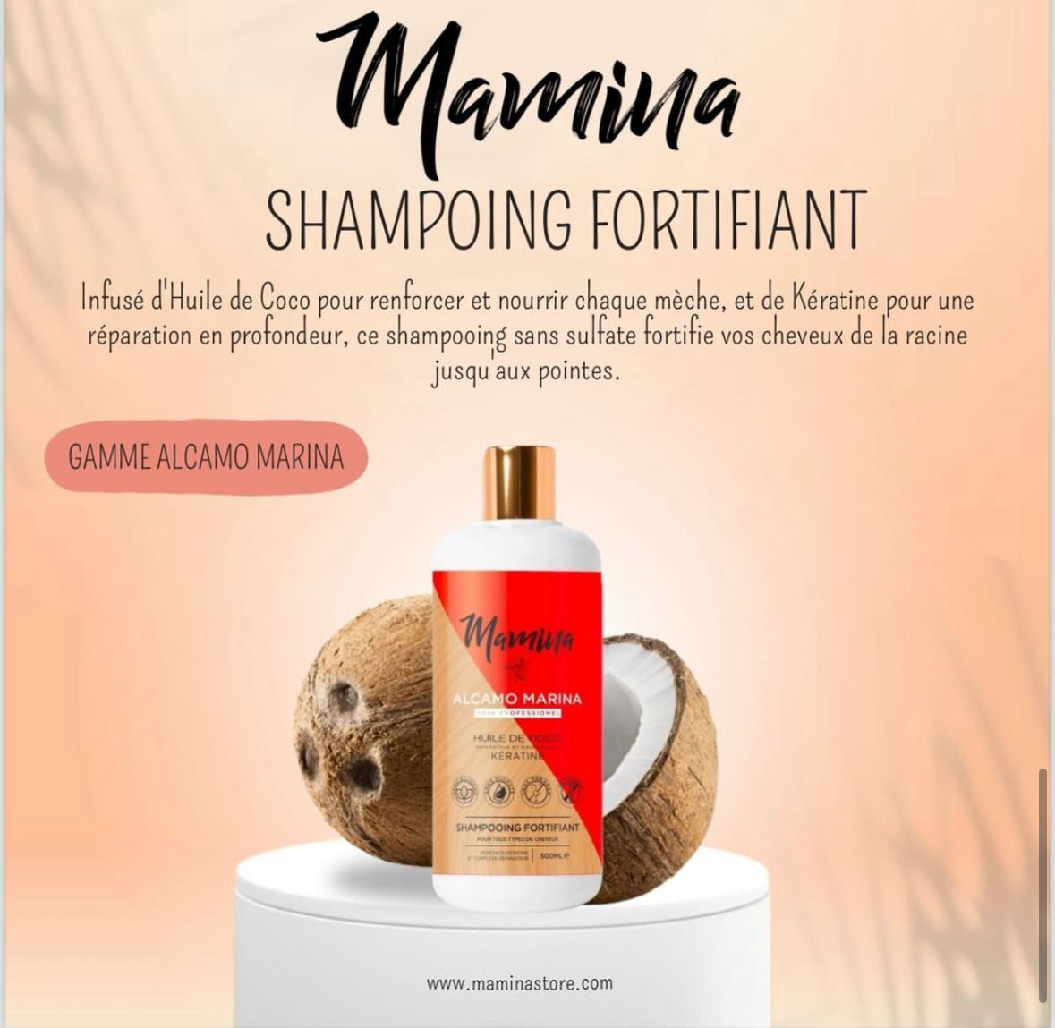 Shampoing Fortifiant Huile de Coco & Kératine Professionnel