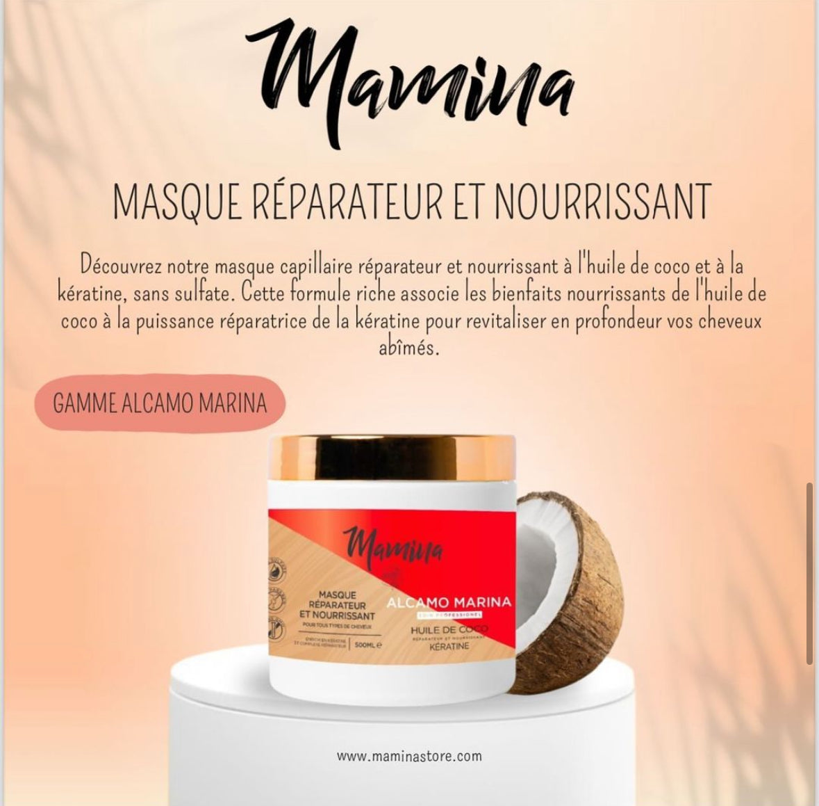 Masque Réparateur et Nourrissant Huile de Coco et Kératine Professionnel